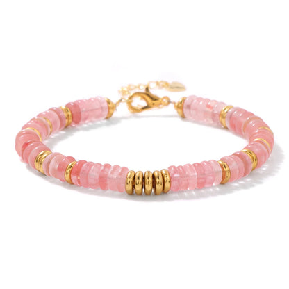 Luckacco 2024 New Lapis Lazuli Stone Bracelet Rondelle Flat Spacer Bead Bangle Wristband Party Christmas Jewelry Gift For Women Friend