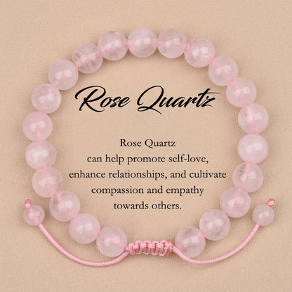 Luckacco 1p 8mm Rose Quartz Amethyst Sunstone Moonstone Braided Ajustable Beaded Bracelet Natural Gem Crystal Energy gift for men women