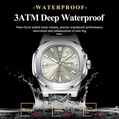 Luckacco POEDAGAR High Quality Watch For Men Luxury Luminous Waterproof Week Calendar Man Clock Leather Square Men's Quartz Watches Reloj