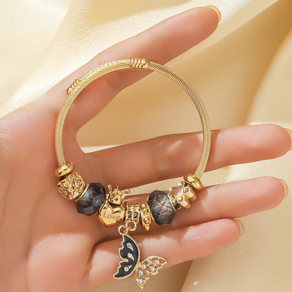luckacco fashion multi element stainless steel circle panjiadora beaded love bracelet suitable for women's dating, daily holiday gifts