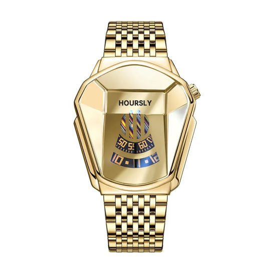 Luckacco Gold Luxury Brand Trend Cool Men Wrist Watch Stainless Steel Technology Fashion Quartz Watch for Men 2024 Relogio Masculino