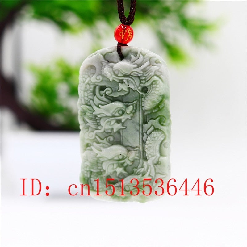 Natural  Green Jade Double Sided Carving Dragon Pendant Necklace Jewelry Amulet Fashion Chinese Gifts Women Men Sweater Chain - luckacco
