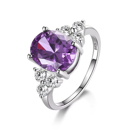 Luckacco 925 Sterling Silver Rings for Woman Luxury Blue Crystal Female Cubic Zirconia Women Sterling 925 Silver Colorful Zircon Ring