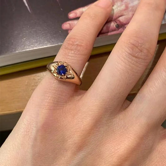 Luckacco Foxanry Gold Color Blue Zircon Star Tail Rings For Women Couples Exquisite Trendy Elegant Temperament Engagement Jewelry Gifts