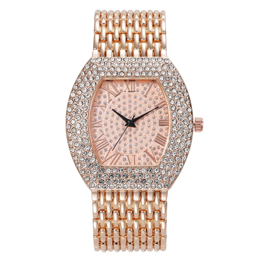 Luckacco UTHAI H64 Women's Full Diamond Watch Temperament Gold Steel Band Barrel shaped Full Sky Star Vintage Fashion Quartz Wristwatches
