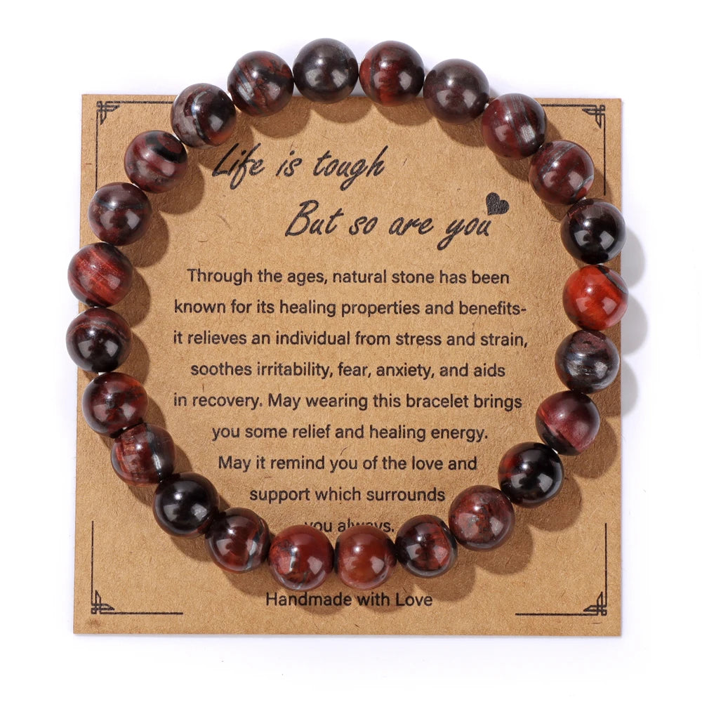 luckacco natural rose quartzs bracelets for women men relaxing anxiety energy healing natural stone bead bracelet with encouragement card
