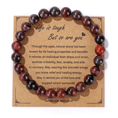 Luckacco Natural Rose Quartzs Bracelets For Women Men Relaxing Anxiety Energy Healing Natural Stone Bead Bracelet With Encouragement Card