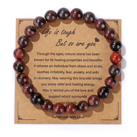 Luckacco Natural Rose Quartzs Bracelets For Women Men Relaxing Anxiety Energy Healing Natural Stone Bead Bracelet With Encouragement Card