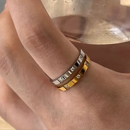 Luckacco Waterproof Stone Inlaid Finger Joint Ring for Women Exquisite Engraving Geometric Pattern Female Statement Party Wedding Rings