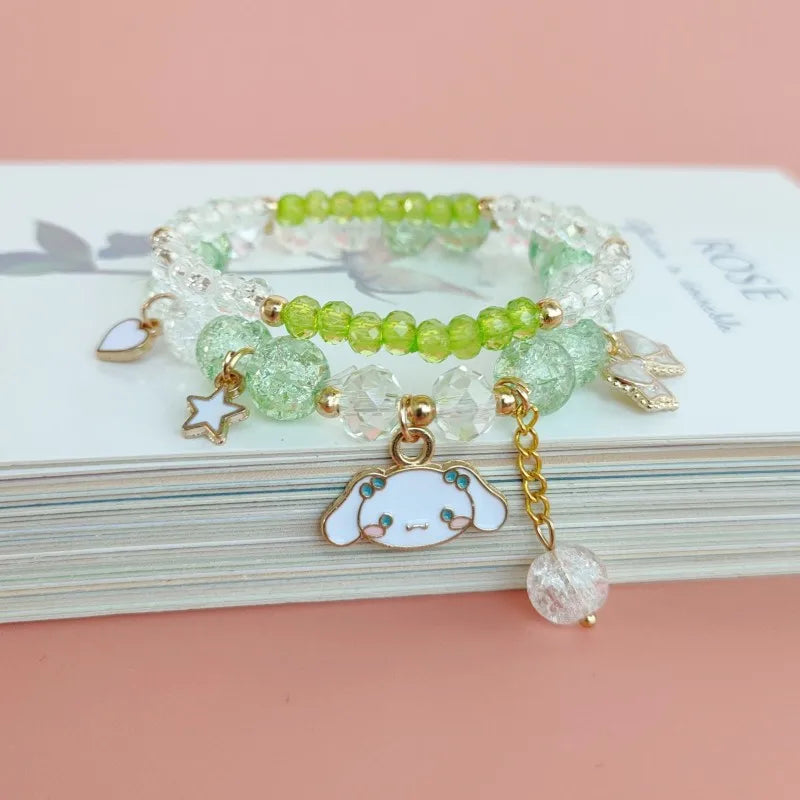 luckacco kawaii bracelets crystal beads bracelet cute cartoon elastic beaded pearl bracelets jewelry for girls women bff friendship gift