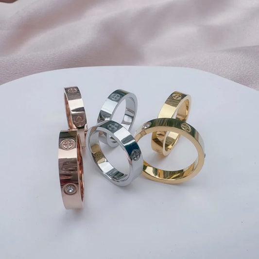Luckacco Trend Luxury Brand Cross Stainless Steel Zircon Ring With Stone For Woman Girl For Men Couple Finger Wedding Ring bague femme