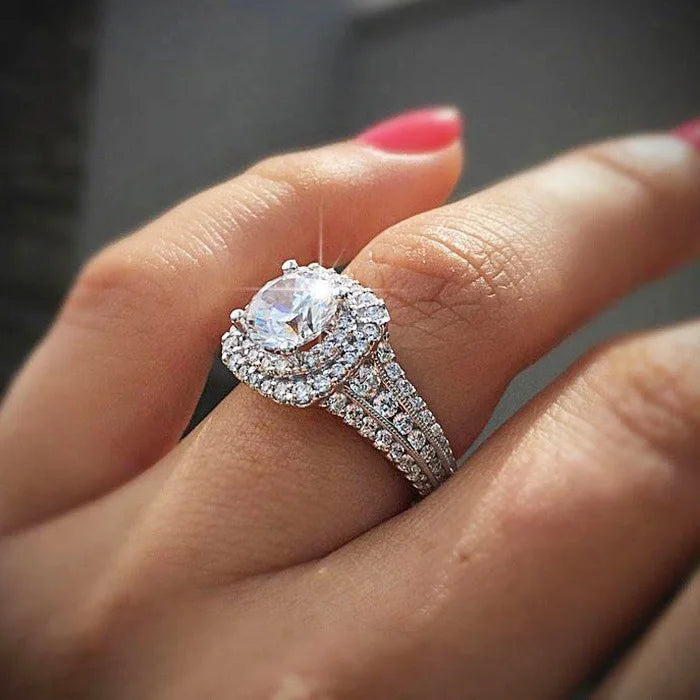 luckacco dazzling silver color inlaid with round white zircon rings luxury fashion party engagement wedding rings for women jewelry