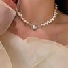 Luckacco Korean Fashion Pearl Chain Choker Necklace for Women Girls 2022 Trend Jewelry Heart Pendant Necklace Bridal Engagement