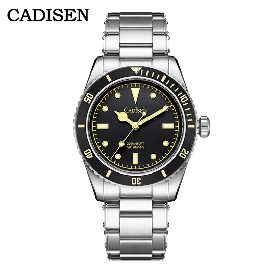 Luckacco CADISEN Luxury Men Watch 38mm Diver Vintage Automatic Business Wristwatches NH35 Mechanical Sapphire 20 Bar Mens Retro Clock