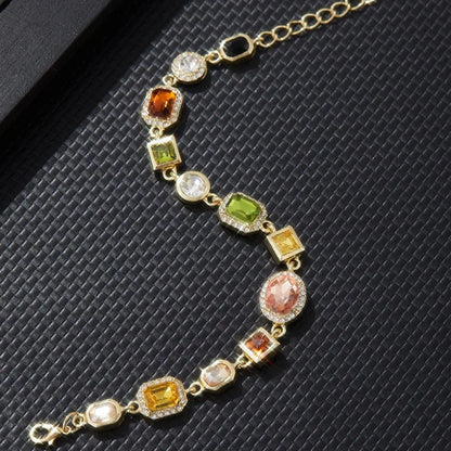 Luckacco Beautiful Multi Shape Colorful Cubic Zirconia Link Chain Bracelets for Women Adjustable Trendy Hand Jewelry