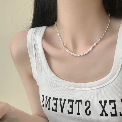 Luckacco New Trendy Fashion 925 Silver Pearl Simple Elegant Thin Chain Pendant Necklace for Women Girl Jewelry Dropship