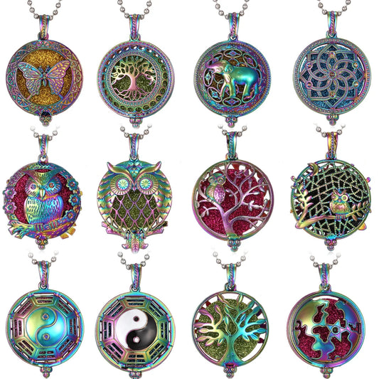 Luckacco New Colorful Aromatherapy Necklace Vintage Flower Butterfly Tree Owl Essential Oil Diffuser Necklace Perfume Lockets Pendants