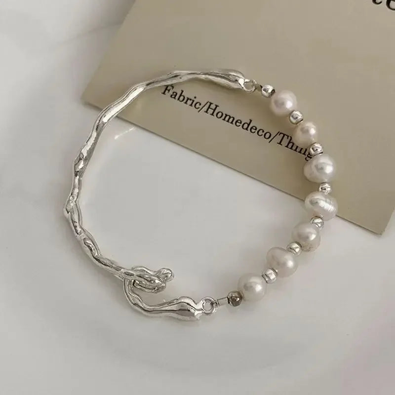 luckacco fashion 925 sterling silver pearl bracelets for women girls luxury double layer pearl silver chain bracelets party jewelry gifts