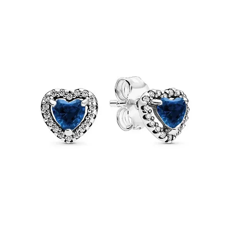 luckacco new 925 sterling silver heart-shaped pink ring necklace earring set luxurious sparkling charm jewelry fashion wedding gift