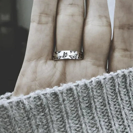 Luckacco Vintage Do What Makes Your Soul Shine Letter Women's Rings Women's Butterfly Ring Fashion Simple Silver Color Jewelry Fine