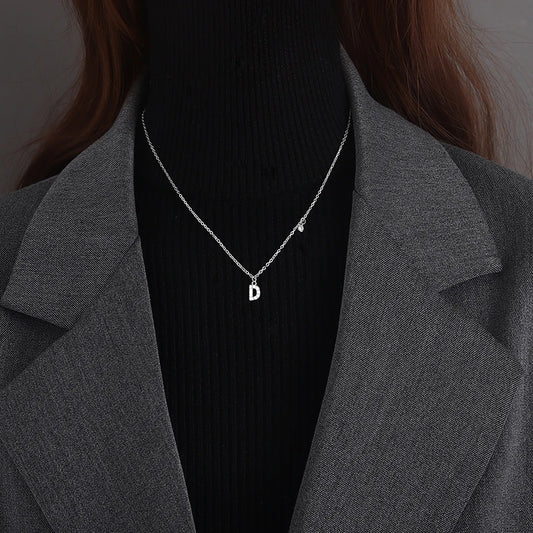 Luckacco 925 Sterling Silver Letter Necklace Shiny Zircon Letter Pendant Collar Chain Your Name Necklace Wedding Jewelry Birthday Gift