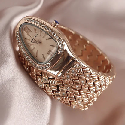 Luckacco Snake Watch for Women Hot Sale Luxury Stainless Steel Creative Watch Strap Quartz Wristwatch Fashion Lady Dress Jewelry Relogio