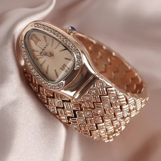 Luckacco Snake Watch for Women Hot Sale Luxury Stainless Steel Creative Watch Strap Quartz Wristwatch Fashion Lady Dress Jewelry Relogio