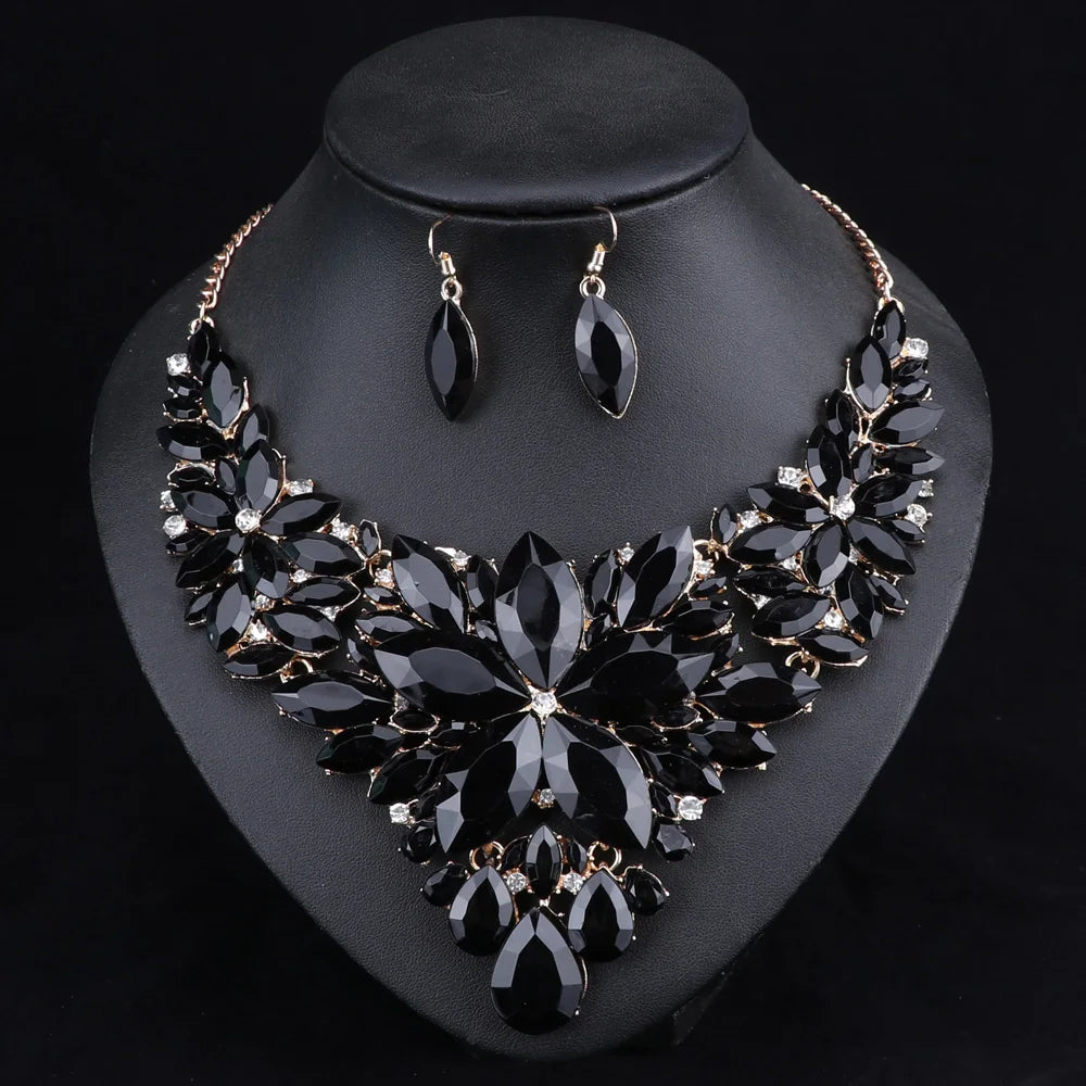 luckacco fashion crystal jewelry sets bridal necklace earrings sets wedding party jewelery dress jewellery decoration accessories