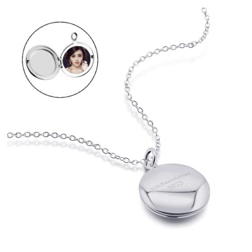 Female 925 sterling silver necklace creative round box pendant design can be placed photos ladies popular jewelry Free shipping - luckacco