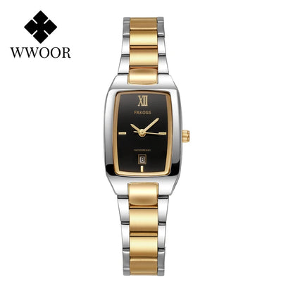 Luckacco WWOOR Elegant Women's Watch Fashion Stainless Steel Waterproof Ladies Quartz Wristwatch Luxury Bracelet Watches Date Reloj mujer