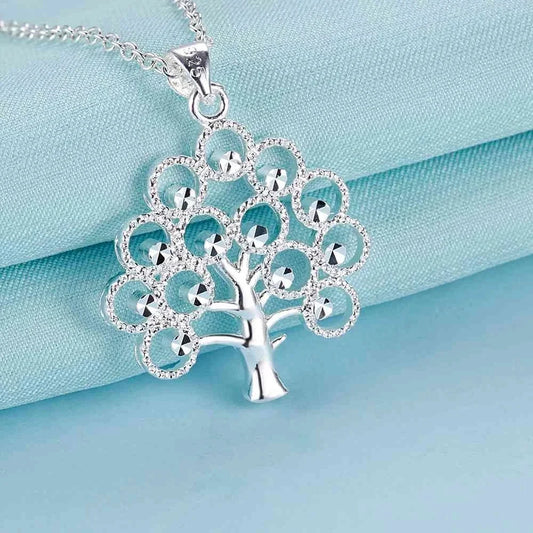Luckacco 45cm 925 Sterling Silver fine tree Pendant Necklace For Women Fashion charms Christmas gifts party Wedding Jewelry