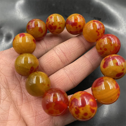 Luckacco New Retro Floating Red Flower Ball Chicken Blood Jade Agate Bracelet Chalcedony