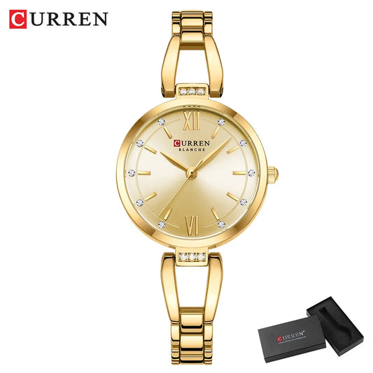 Luckacco CURREN Luxury Hight Quality Quartz Watch Fashion Charming Rhinestones Stainless Steel Band Women's Wristwatches