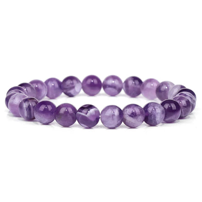Luckacco Fashion Natural Stone Pink Angelite Beads Bracelet 8mm Sunstone Beaded Energy Yoga Bracelet Jewelry for Women Handmade Gifts