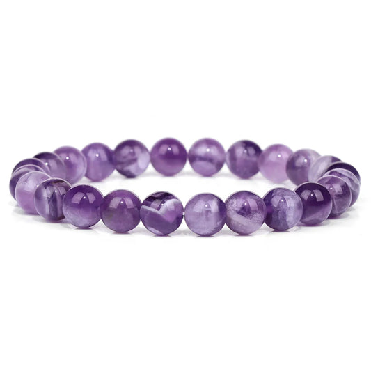 Luckacco Fashion Natural Stone Pink Angelite Beads Bracelet 8mm Sunstone Beaded Energy Yoga Bracelet Jewelry for Women Handmade Gifts