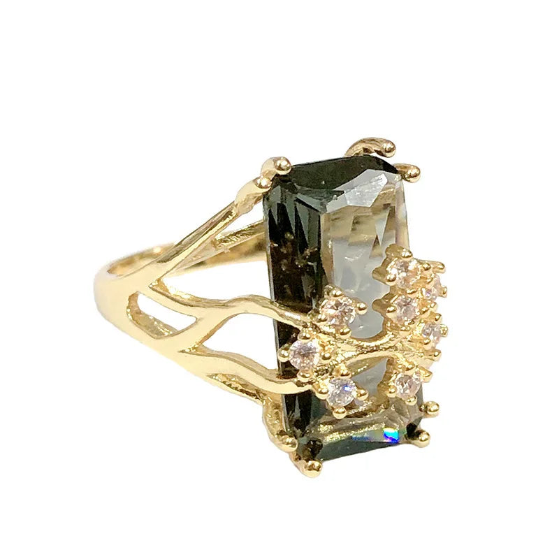 luckacco european and american inlaid rectangular zircon retro ring fashionable women's ring, suitable for party dates