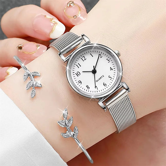 Luckacco Women Fashion Watch Casual Bracelet Watches Set Ladies Simple Dial Quartz Wristwatches Dress Clock Montre Femme
