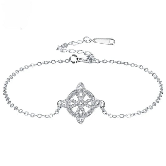 Luckacco 925 Thai Silver Witch Knot Zirconia Bracelet for Women Witchcraft Good Luck Amulet CZ Chain Bracelet Wicca Protection Jewelry