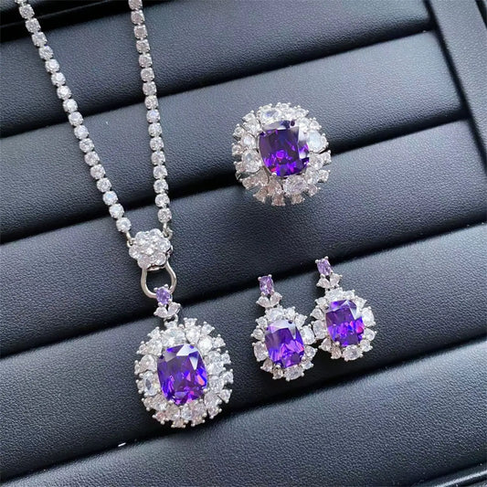 Luckacco Valuable Lab Jade Diamond Jewelry set 925 Sterling Silver Engagement Wedding Rings Earrings Necklace For Women Bridal Party Gift
