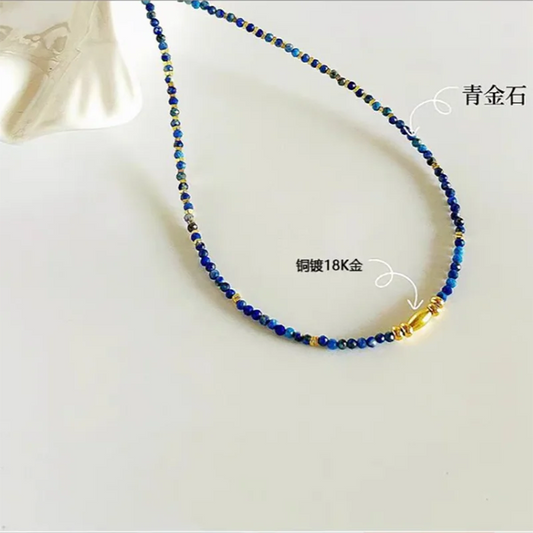 Luckacco Natural Stone Jewelry Women Beaded Necklace Stylish Collarbone Chain Natural Lapis Lazuli Necklace