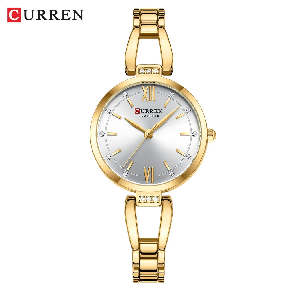 luckacco curren luxury hight quality quartz watch fashion charming rhinestones stainless steel band women's wristwatches
