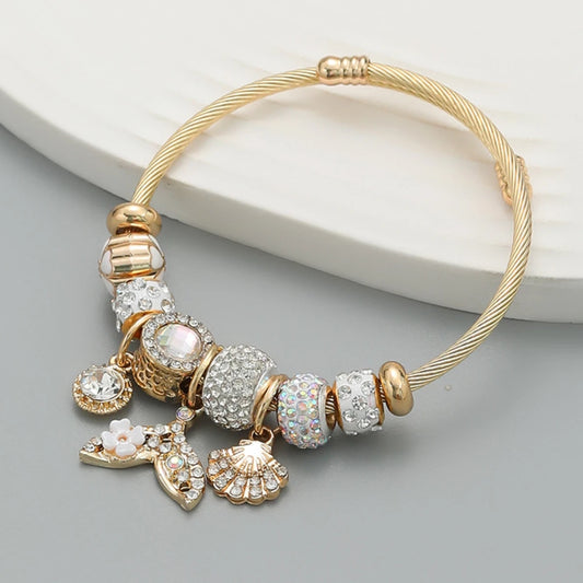 Luckacco Fashion Multi Element Stainless Steel Circle Panjiadora Beaded Love Bracelet Suitable for Women's Dating, Daily Holiday Gifts