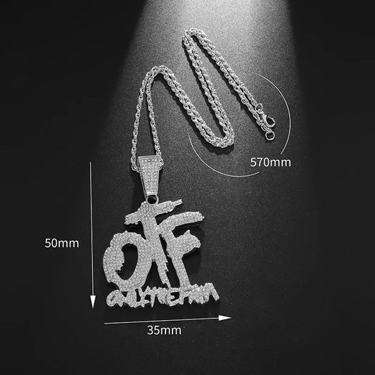 Luckacco Hip Hop Ice Out Zircon Letter Otf Letter Pendant Necklace for Men and Women Fashion Rock Party Jewelry Gift