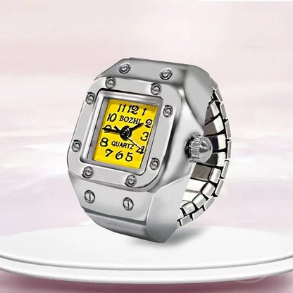 Luckacco Vintage Punk Finger Watch Mini Elastic Strap Alloy Watches Couple Rings Jewelry Clock Retro Roman Quartz Watch Rings Women Men
