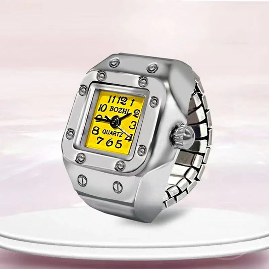 Luckacco Vintage Punk Finger Watch Mini Elastic Strap Alloy Watches Couple Rings Jewelry Clock Retro Roman Quartz Watch Rings Women Men