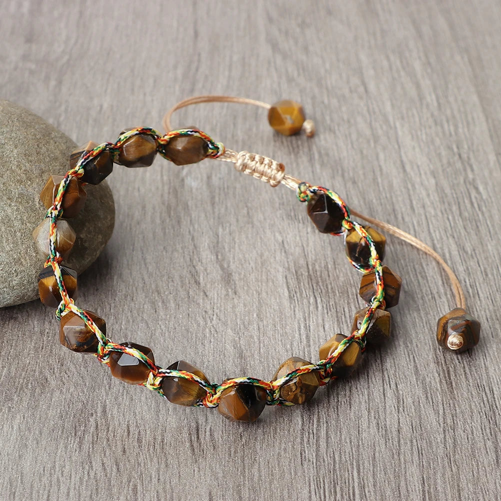 luckacco irregular cut surface beads bracelet trendy adjustable natural tiger eye amethyst pink quartz beaded bracelets for women jewelry