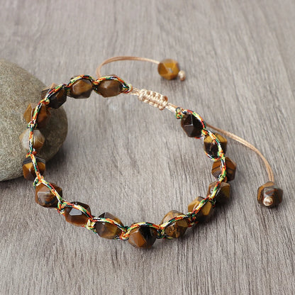 Luckacco Irregular Cut Surface Beads Bracelet Trendy Adjustable Natural Tiger Eye Amethyst Pink Quartz Beaded Bracelets for Women Jewelry