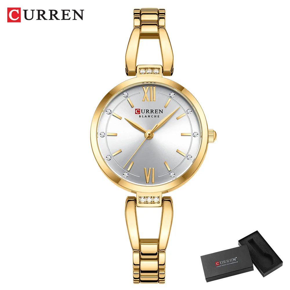 luckacco curren luxury hight quality quartz watch fashion charming rhinestones stainless steel band women's wristwatches
