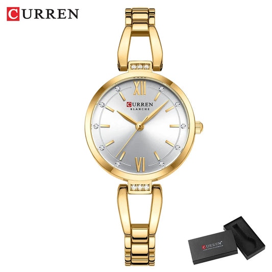 Luckacco CURREN Luxury Hight Quality Quartz Watch Fashion Charming Rhinestones Stainless Steel Band Women's Wristwatches