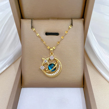 Luckacco Light Luxury Titanium Steel Star Series Necklace for Women Gold Color Planet Moon Astronaut Pendant Necklaces Jewelry Gifts